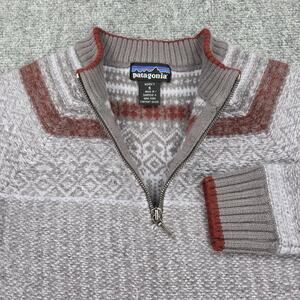 Patagonia Sweater Womens Small Gray Wool Fair Isle Nordic 1/4 Zip Mock Neck VTG